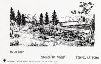 Mounted drawing of a fountain for Kiwanis Park