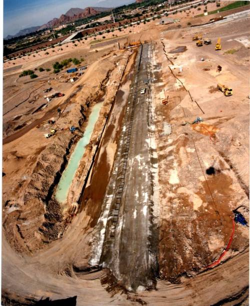 Tempe Town Lake Dam construction - foundation facing north