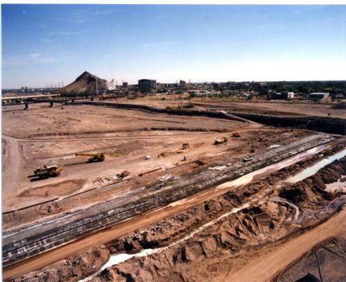 Tempe Town Lake Dam Construction - west side beginning