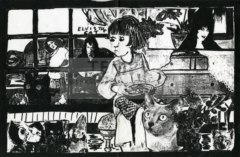 Child, cats, and Elvis poster