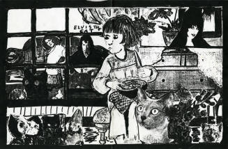 Child, cats, and Elvis poster