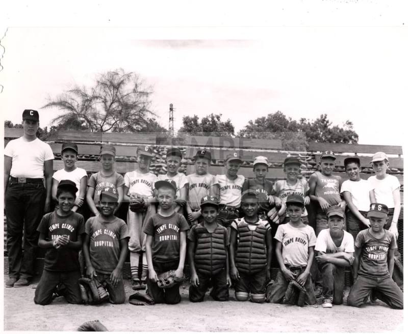 1950s Little League group photograph; "Tempe Clinic Hospital" & "Tempe Rotary" Teams