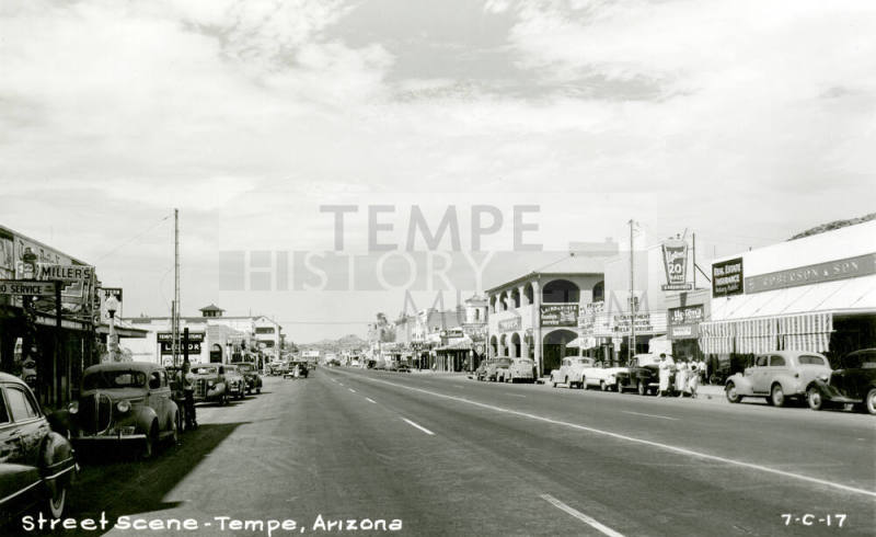 Street Scene Tempe Postcard:  Mill Avenue