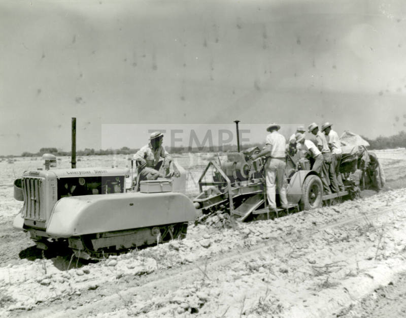 Diesel Caterpillar Tractor and Trailer in Field