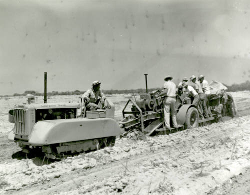 Diesel Caterpillar Tractor and Trailer in Field