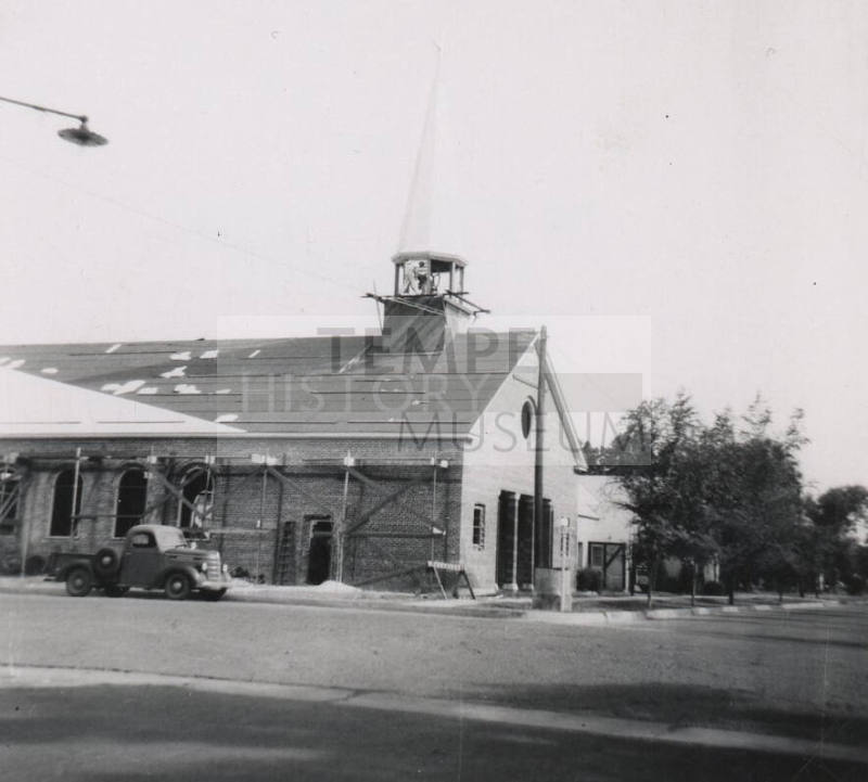 Photograph of construction of new building on the First Congregational Church of Tempe in 1953.