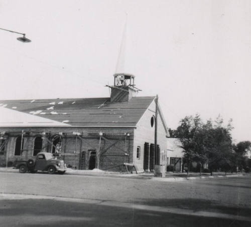 Photograph of construction of new building on the First Congregational Church of Tempe in 1953.