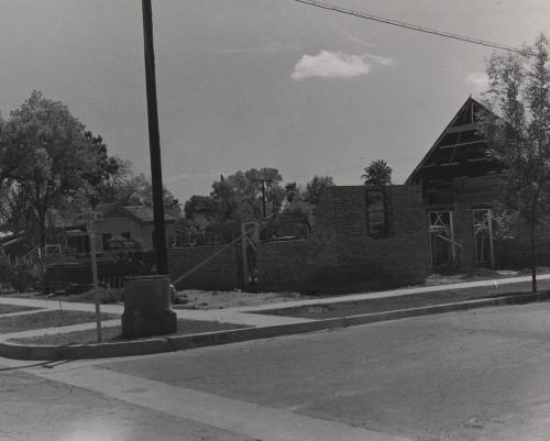 Photograph of early construction of new building of the First Congregational Church of Tempe.