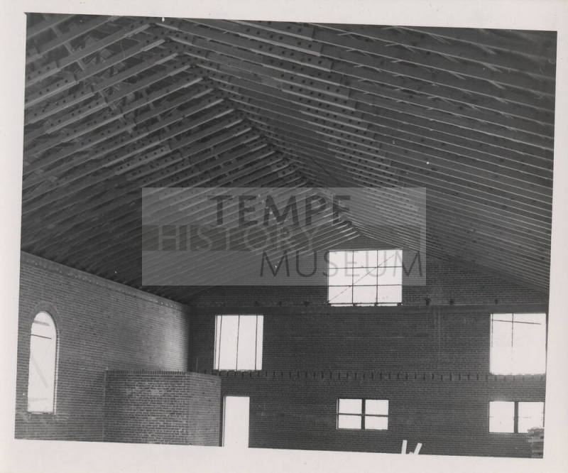 Photograph of the First Congregational Church Inner Sanctuary construction.