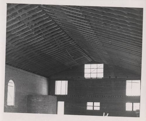 Photograph of the First Congregational Church Inner Sanctuary construction.