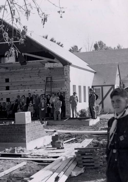Photograph of laying of cornerstone of the First Congregational Church of Tempe Church Sanctuary.