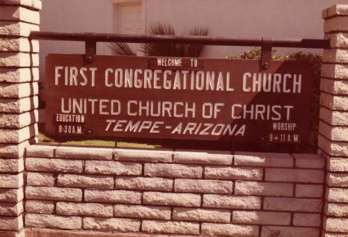 Photograph of new sign for First Congregational Church