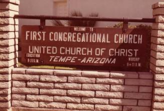 Photograph of new sign for First Congregational Church