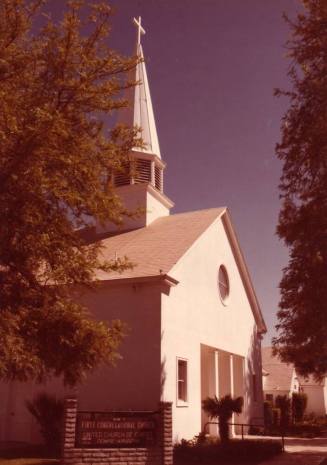 Photograph of new First Congregational Church of Tempe from sign side