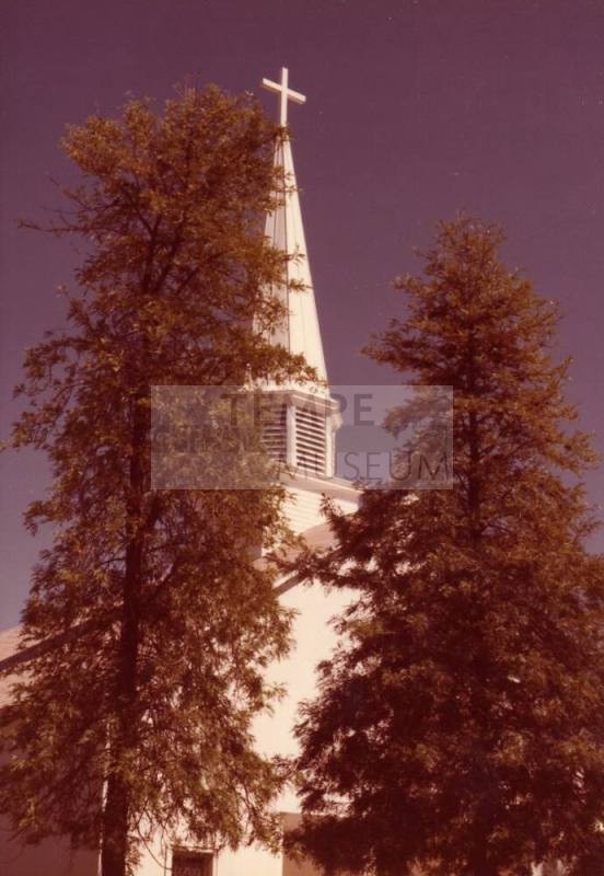 Photograph of First Congregational Church of Tempe, closeup view.