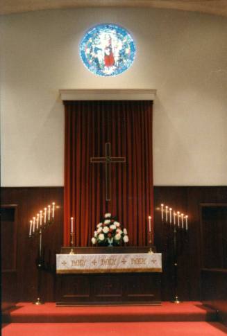 Photograph of First Congregational Church of Tempe Altar and Stained Glass Window