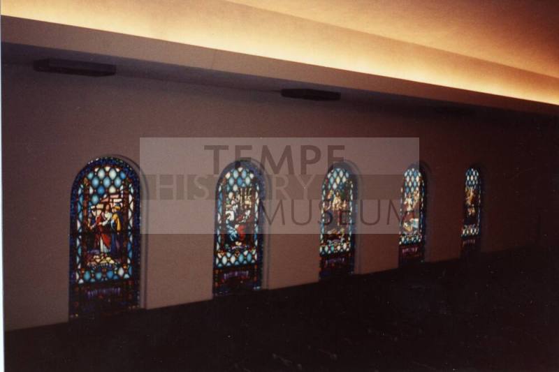 Photograph of First Congregational Church of Tempe interior Stained Glass Windows