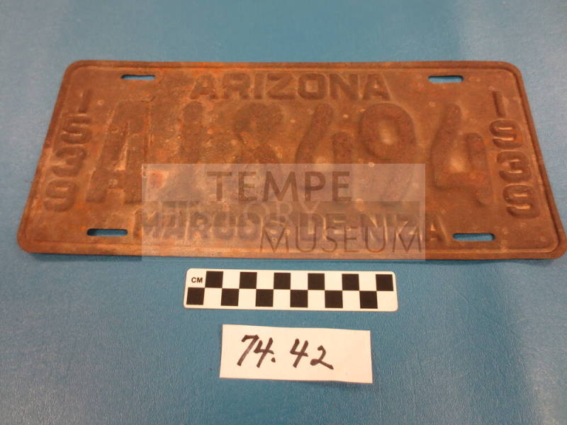 1939 Arizona License Plate, Marcos de Niza 1539-1939