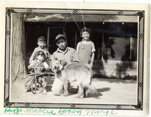 Ray Jr. , Marcie, Bobby and Marge with a dog