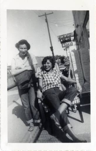 Marcie Rodriguez and Annie Gomez at cafe on Van Buren Street, Phoenix