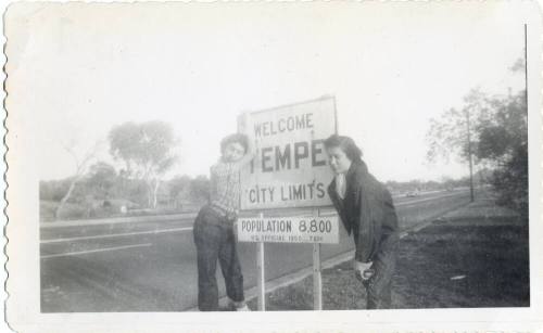 Two friends at the end of the walk from Phoenix to Tempe