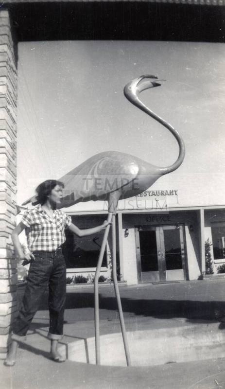 Marcie and flamingo on Phoenix walk