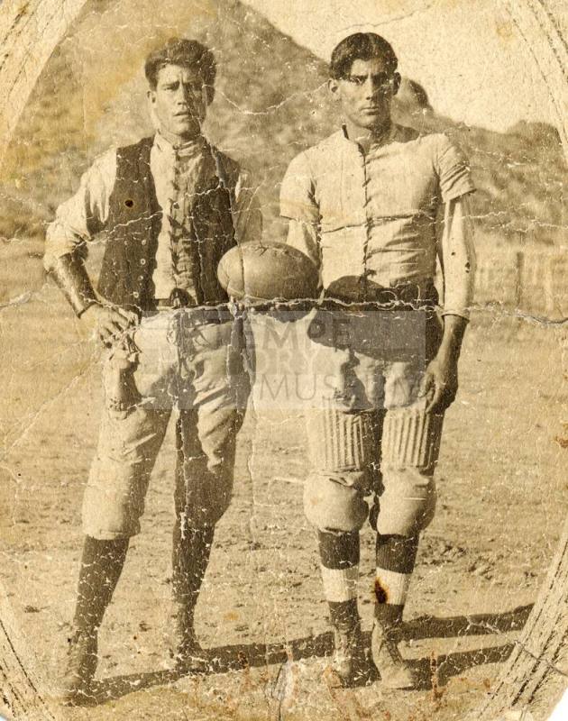 Vicente Elias and Unidentified Friend with Football