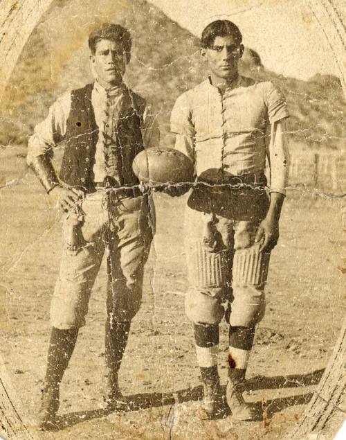 Vicente Elias and Unidentified Friend with Football