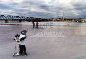 Scooter, Skateboards, Jogger, Dusk at Tempe Beach Park Before a Storm, February 2001