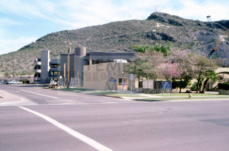 Street level view of Tempe Justice court with construction in the background