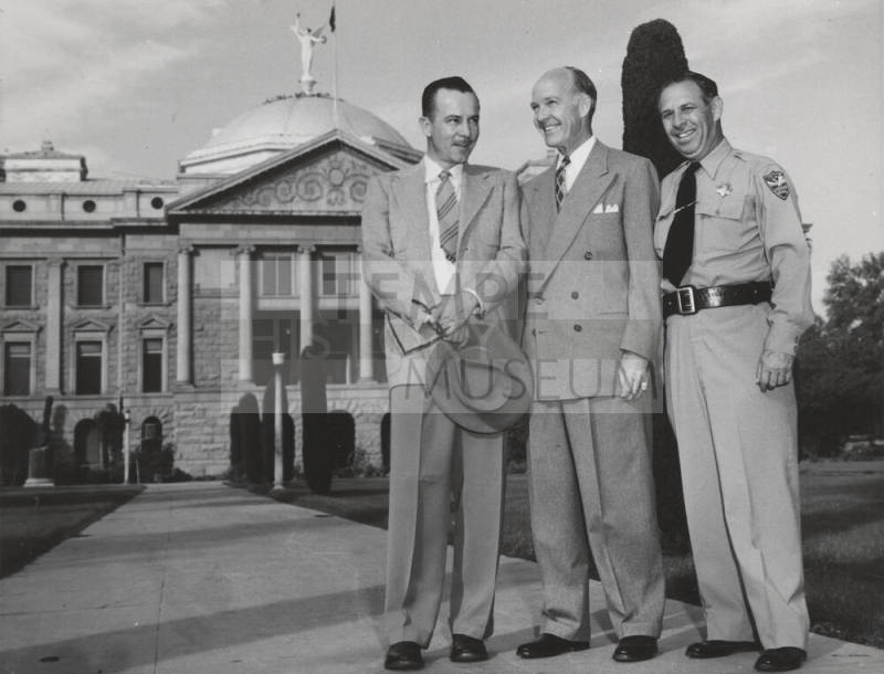 Howard Pyle and Two Unidentified Men in front of Arizona state capitol