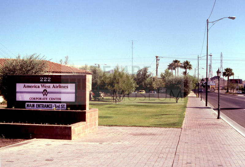 Entrance sign to America West Headquarter, 222 S. Mill Ave