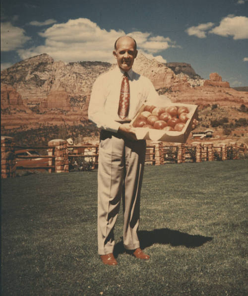 Howard Pyle Holds Box of Apples- Sedona