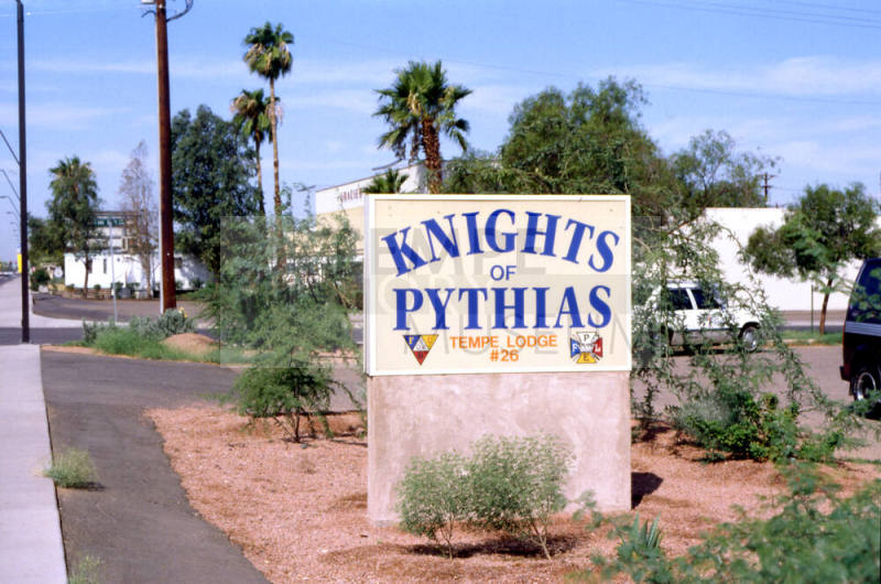 1606 E. Apache Blvd., Knights of Pythias sign