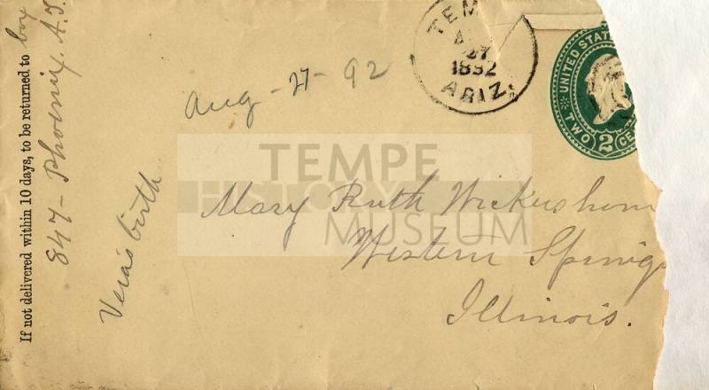 Letter Announcing Vera Etta Johnson Timb's Birth, 1892