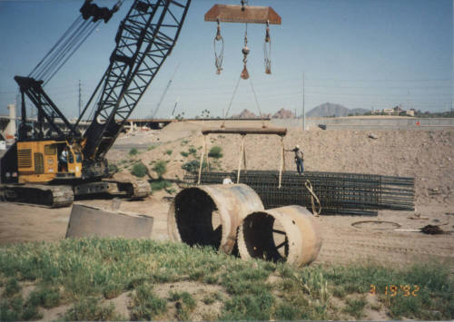 Setting D/S Rebar Cage at Pier #1 (W)
