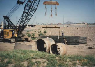 Setting D/S Rebar Cage at Pier #1 (W)