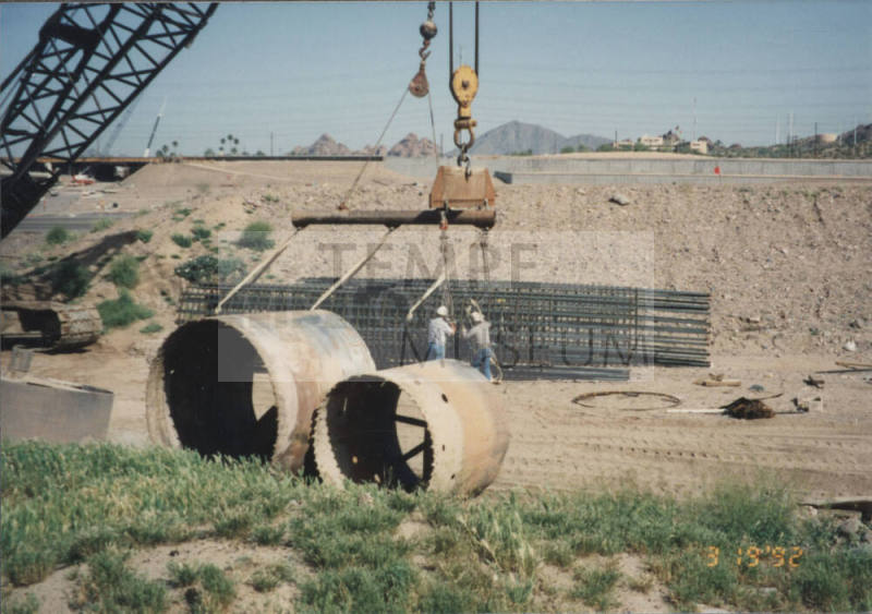 Setting D/S Rebar Cage at Pier #1 (W)