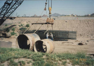 Setting D/S Rebar Cage at Pier #1 (W)