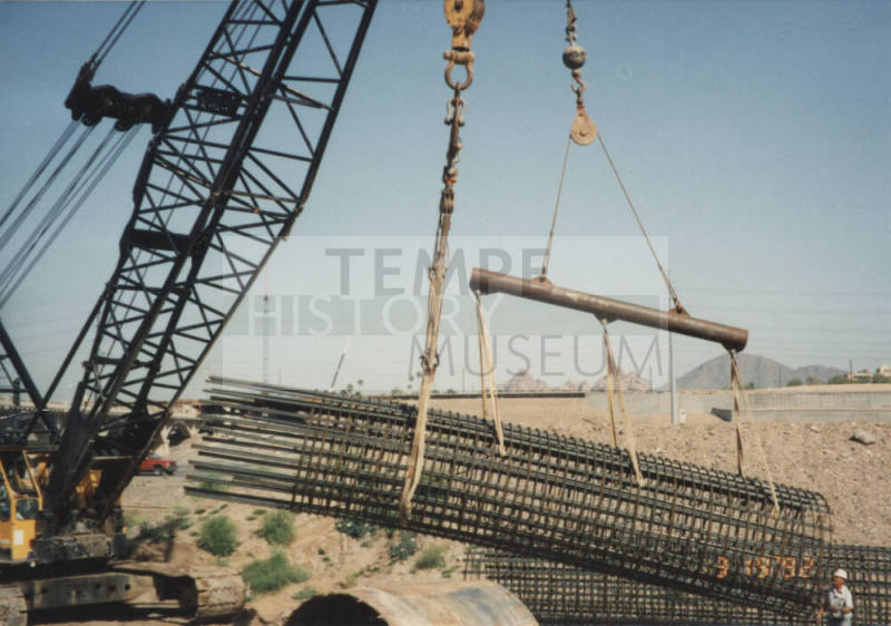 Setting D/S Rebar Cage at Pier #1 (W)