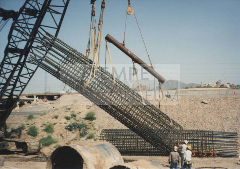 Setting D/S Rebar Cage at Pier #1 (W)