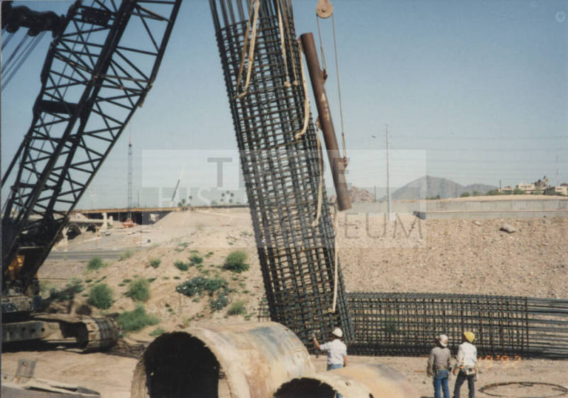 Setting D/S Rebar Cage at Pier #1 (W)