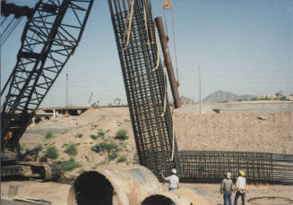 Setting D/S Rebar Cage at Pier #1 (W)