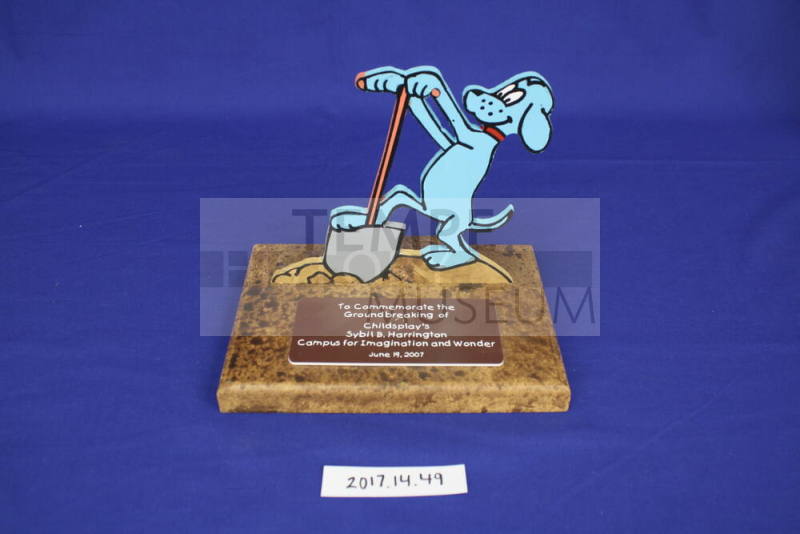 Statue on Base - "Groundbreaking Childsplay's Sybil Harrington Campus for Imagination and Wonder"