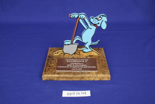 Statue on Base - "Groundbreaking Childsplay's Sybil Harrington Campus for Imagination and Wonder"
