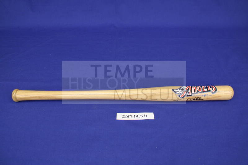 Small autographed Angels baseball bat.