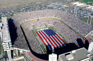 Sun Devil Stadium with giant flag