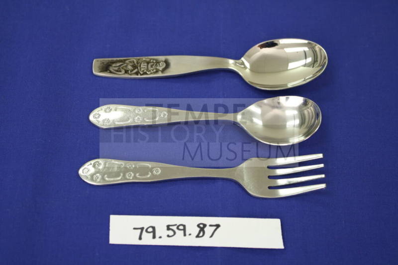 (A) Child's Fork (B) Child'S Spoon and Spoon with Engraving