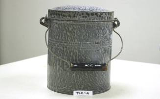 Three piece grey enamelware lunch pail.