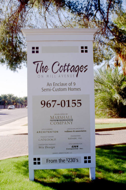 Sales sign for The Cottages on Mill Avenue